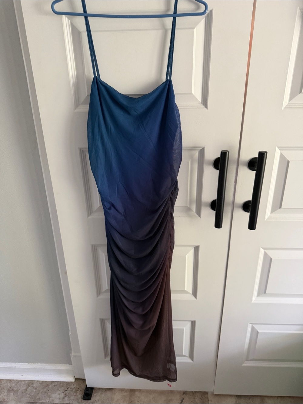Elegant Ombre Blue to Brown Spaghetti Strap Dress - Picture 2 of 6